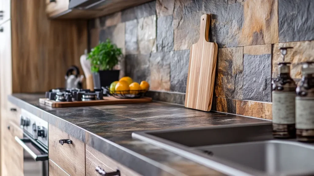 Stone-Look Tiles Kitchen Backsplash