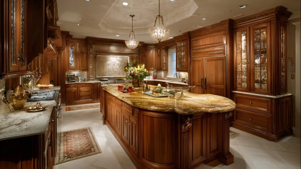 Luxury cherry wood kitchen cabinets with traditional design