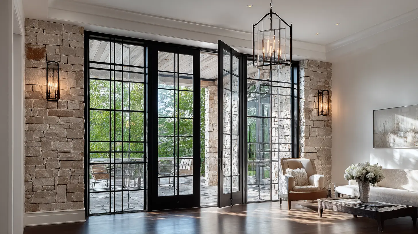 Black metal French doors
