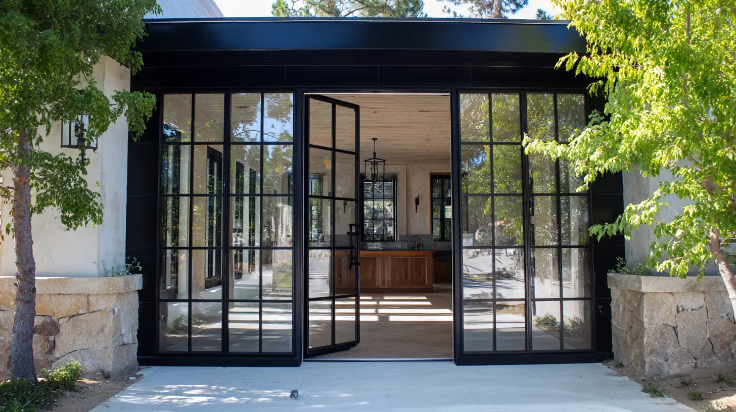 Black metal French doors