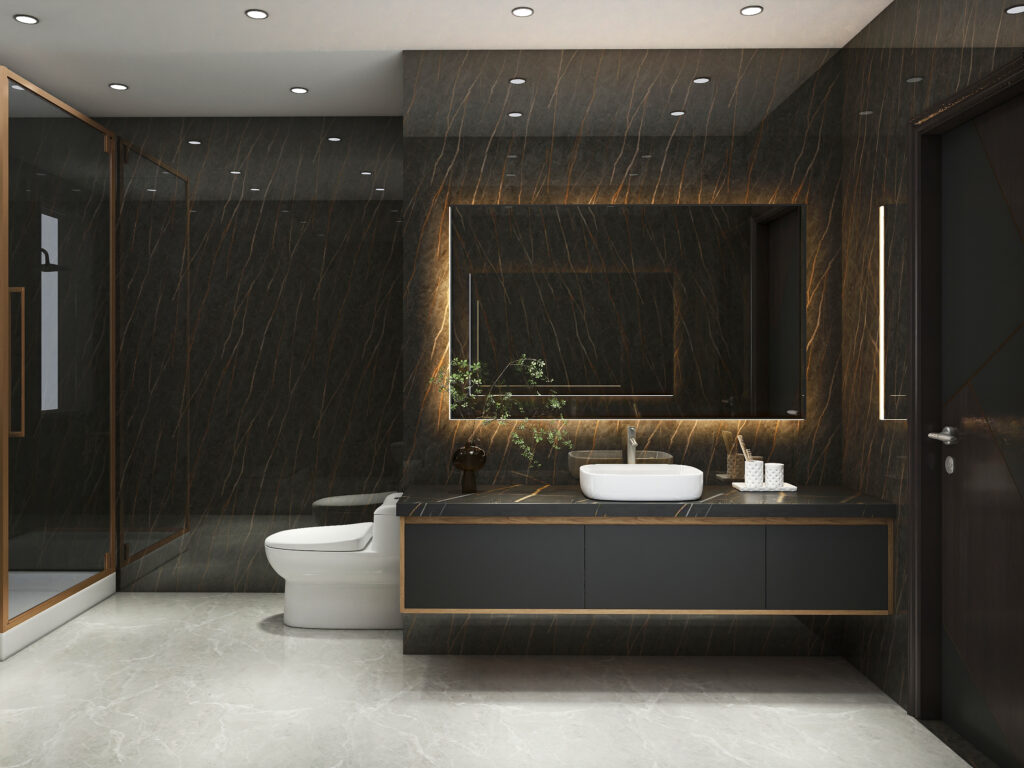 Top 10 Bathroom Vanity Factories in Indonesia 1 Elegant Bathroom with Floating Vanity in Whole Bathroom Solution Design