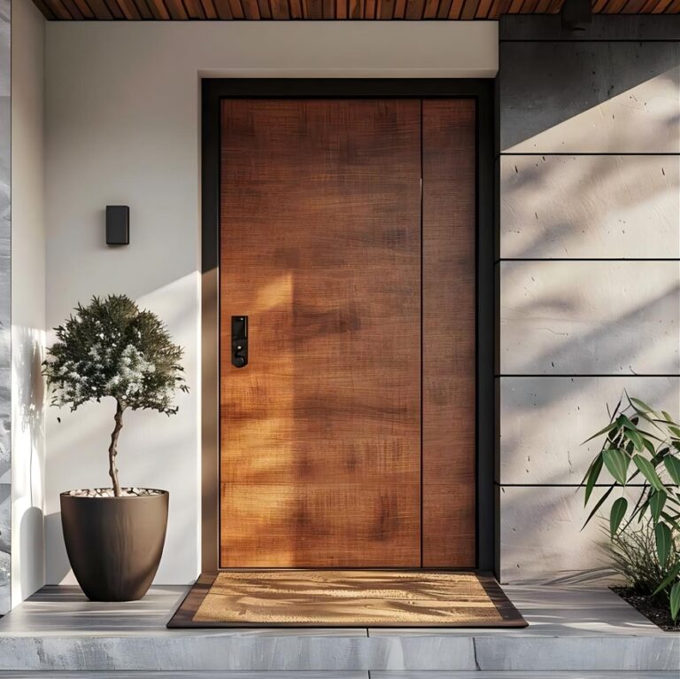 Stainless Steel Entry Door 3 Wooden entry door with aluminum frame, offering a rich texture and modern design