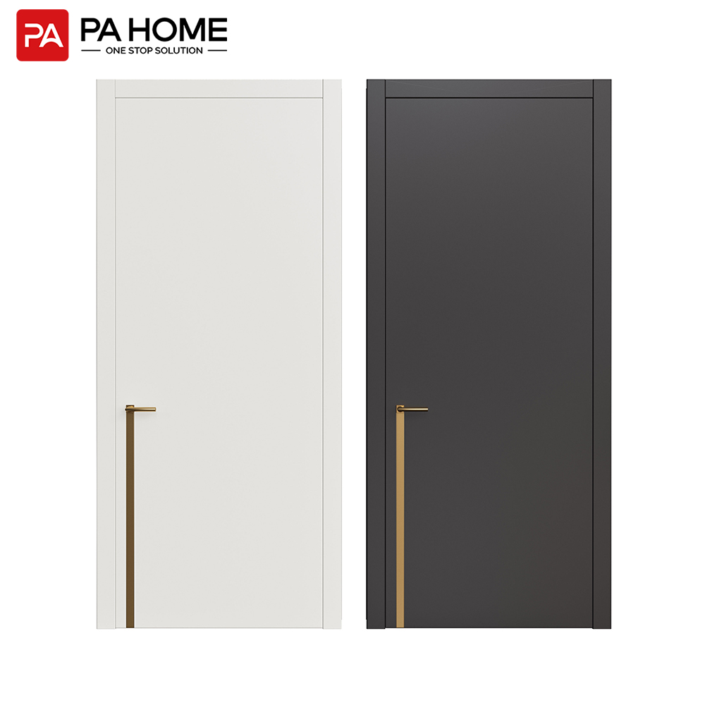 Luxury Inlay Ecological Interior Door with Gold Grille 2 Interior door design featuring a sleek white and black door with minimalistic gold handles. Modern interior doors with a sophisticated touch.