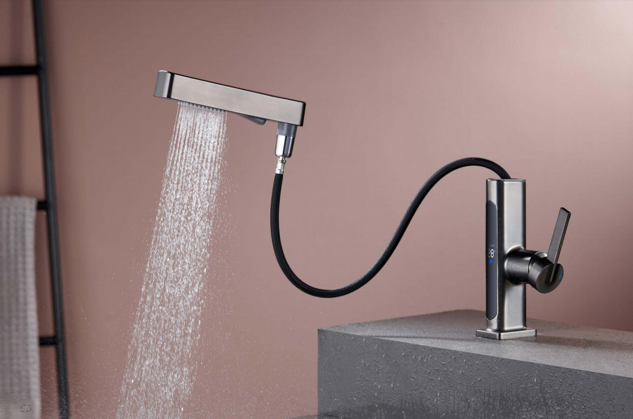 stainless steel digital sanitary ware faucet with pull-out spray