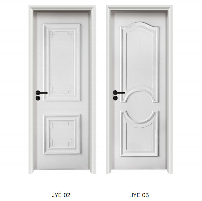 Lacquer Decorative Line Door 2 Two white lacquer interior doors with different panel designs, made of WPC material.