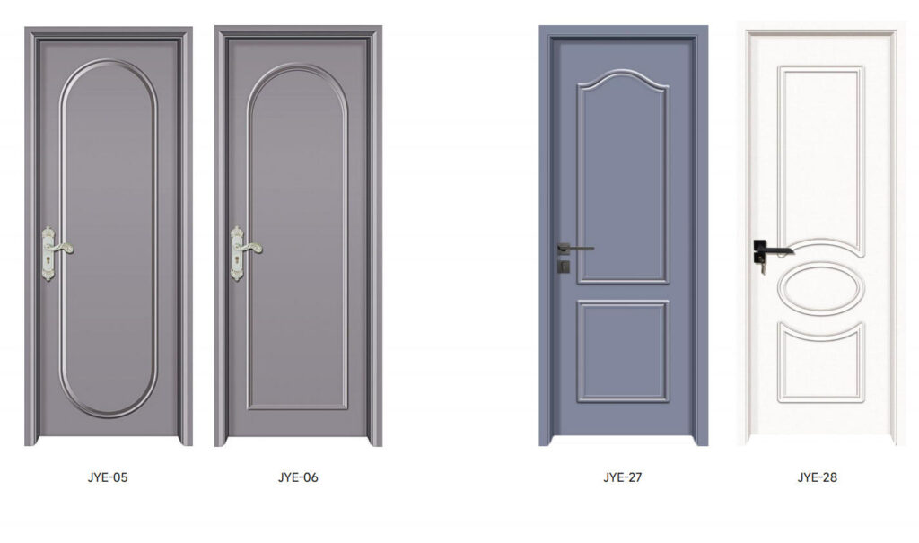 Lacquer Decorative Line Door 3 Gray and white WPC interior doors with smooth lacquer finish, minimalist design.