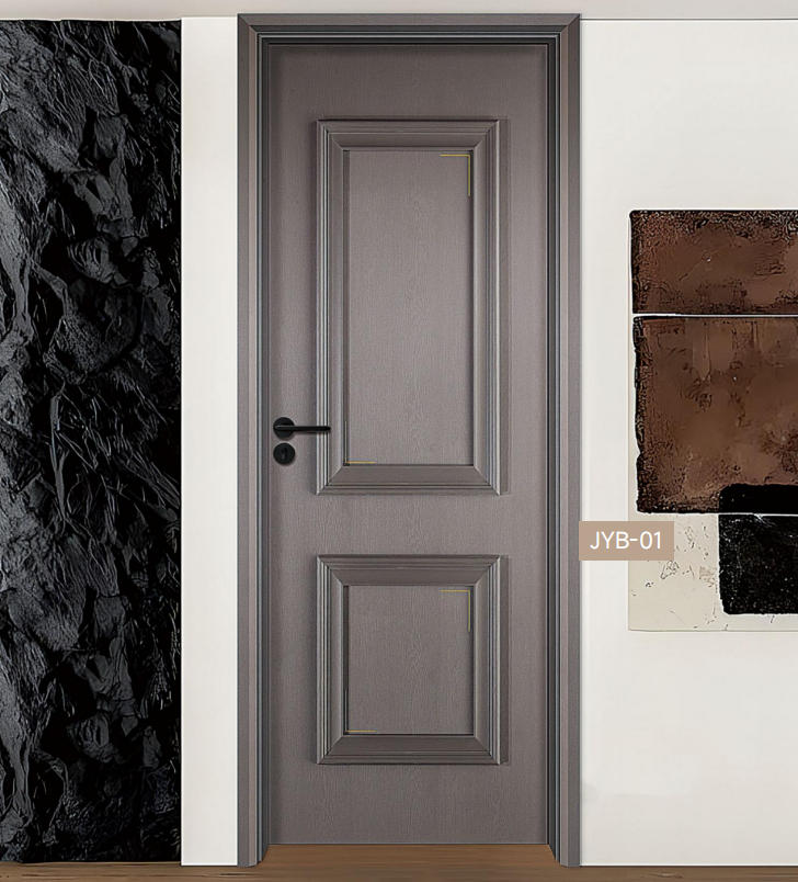 Dark gray WPC interior door with double square panel moulding and matte finish