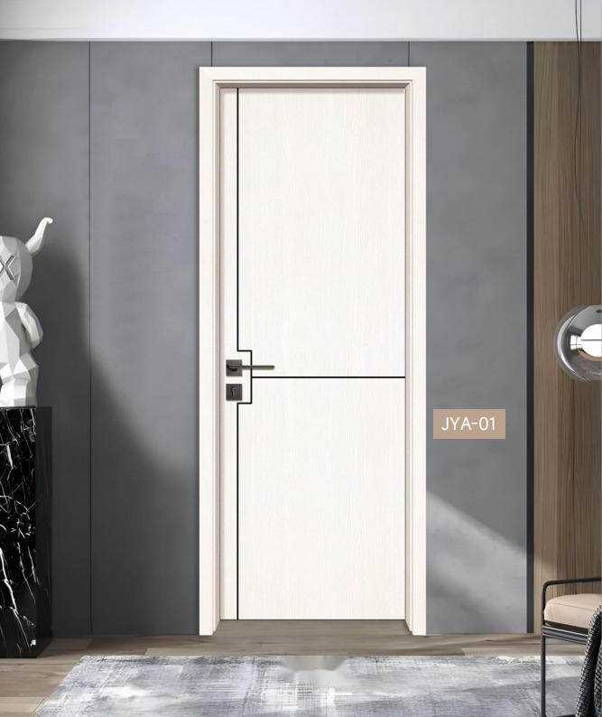 Laminating Engraved Line WPC Doors 1 Modern white woodgrain aluminum interior door with black decorative line design