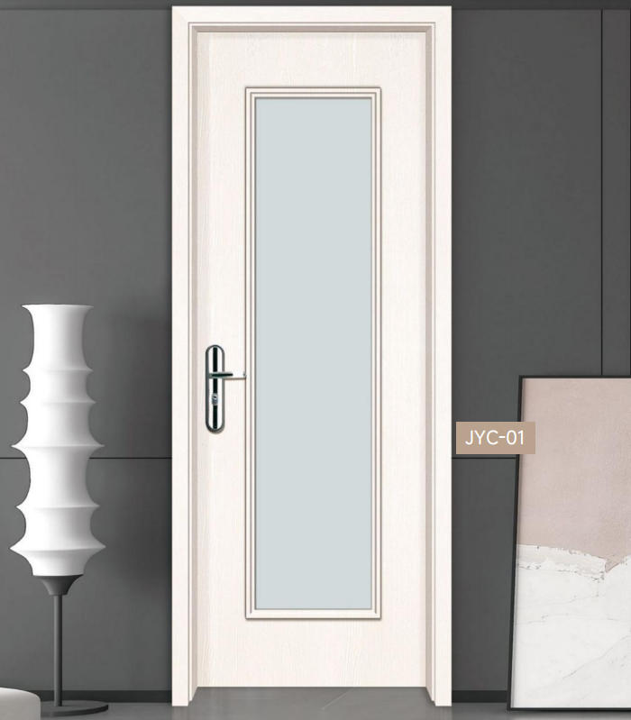 Modern wpc interior door with clear glass panel and simple design