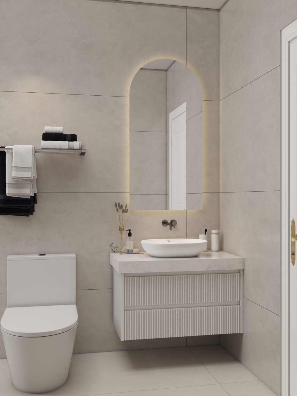 Minimalist White Bathroom Vanity with Ribbed Front