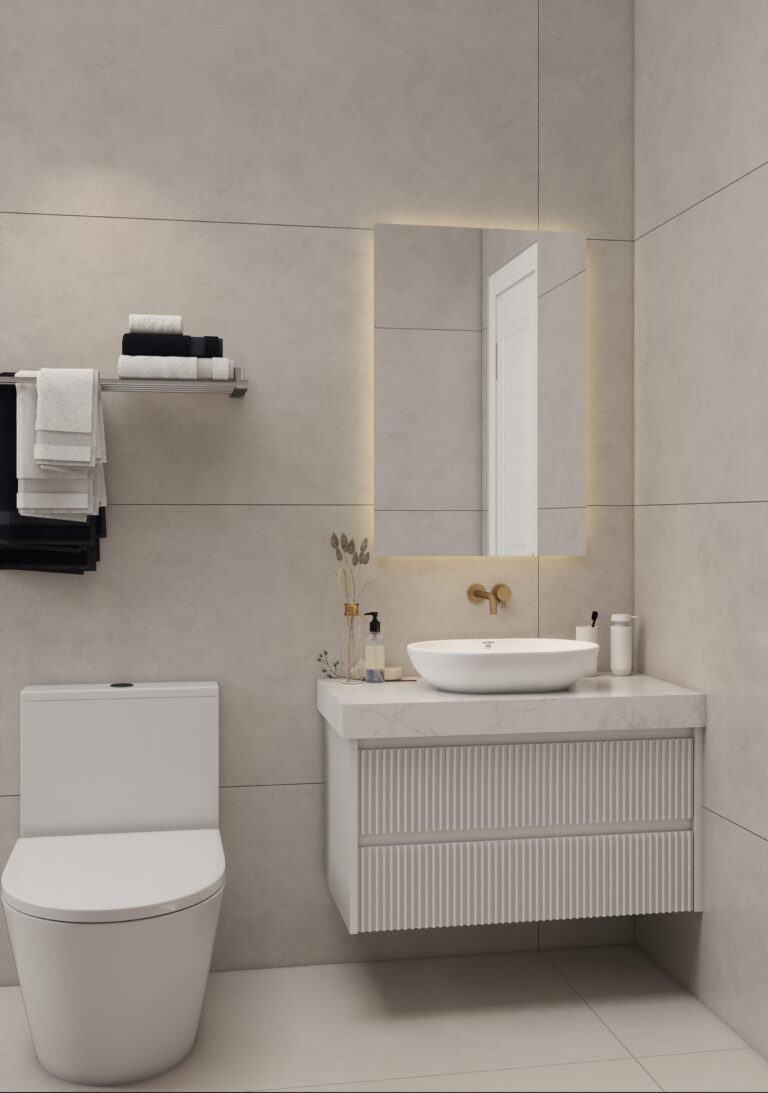 minimalist bathroom vanity white ribbed front
