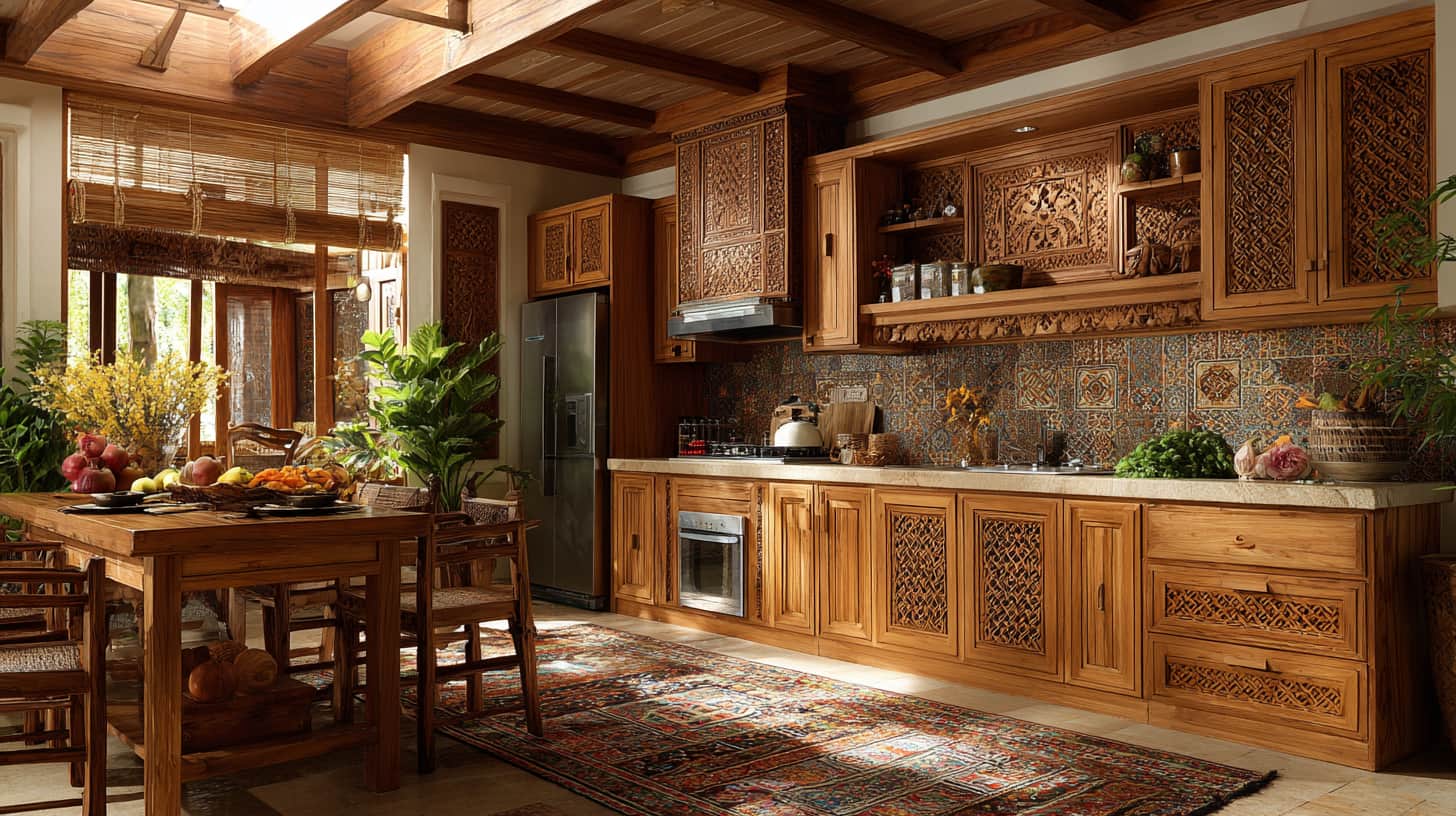 Lemari Kabinet Dapur Moderen dengan Sentuhan Etnik