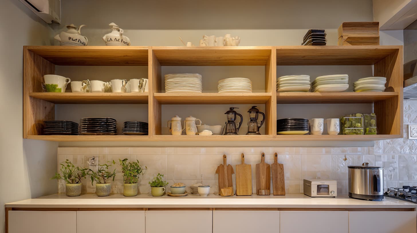 Lemari Kabinet Dapur Berkonsep Open Shelf