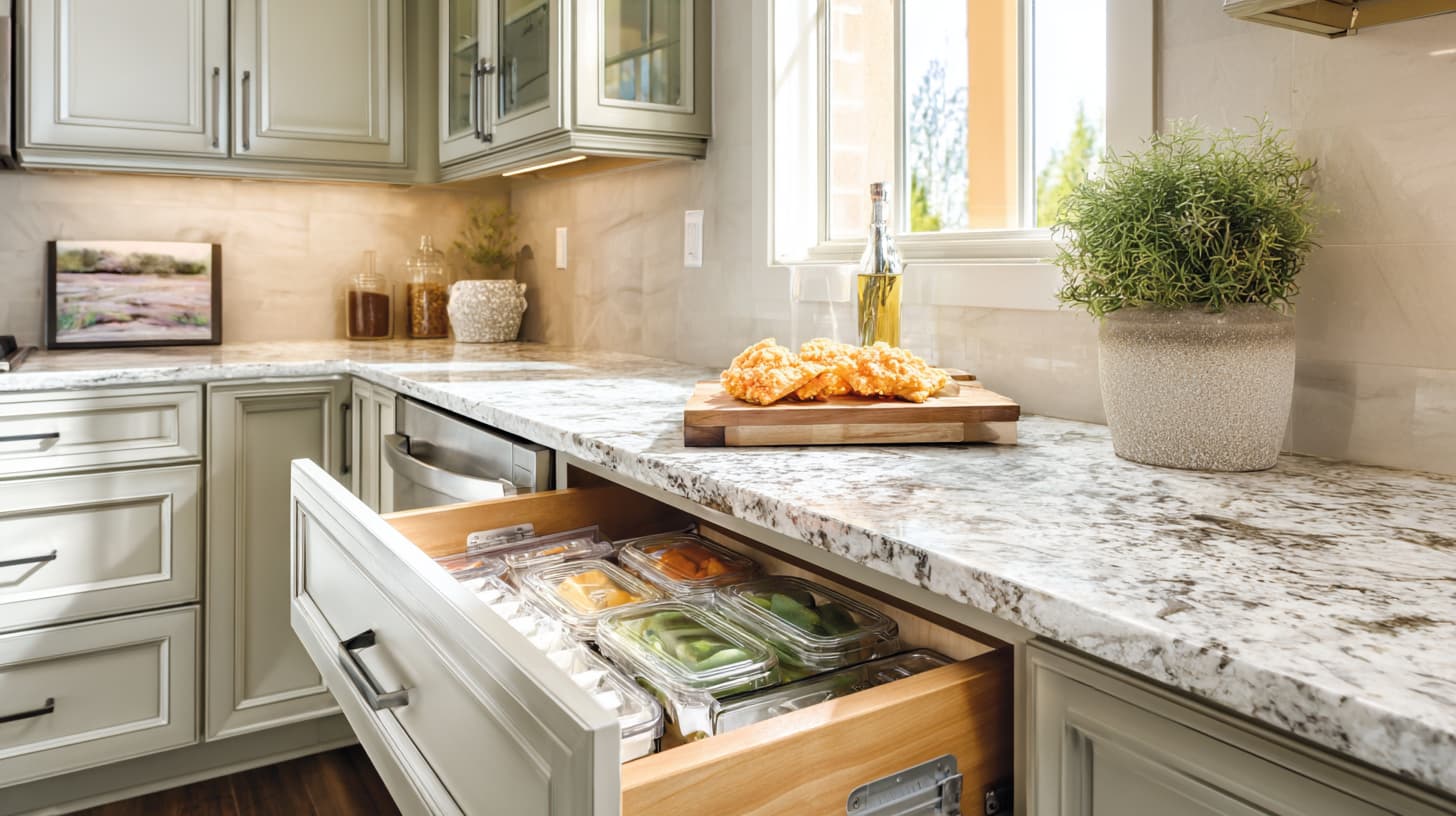 Lemari Kabinet Dapur Dengan Rak Penyimpanan Ganda