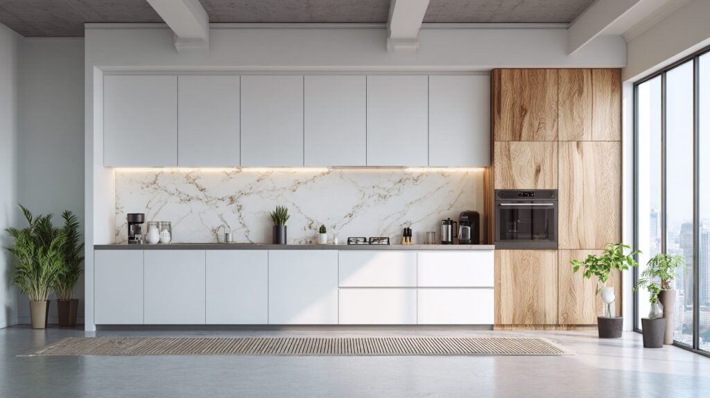 one walled-kitchen-cabinet-gallery 8 Two tone kitchen cabinet for one wall kitchen layout.