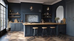 Best Wall Colors to Pair with Grey Kitchen Cabinets for Stylish Spaces 14 Modern kitchen with dark walls and wood