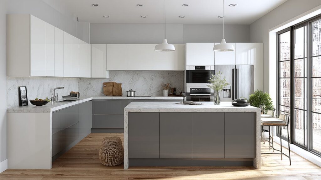 Best Wall Colors to Pair with Grey Kitchen Cabinets for Stylish Spaces 1 Modern kitchen with sleek cabinetry.