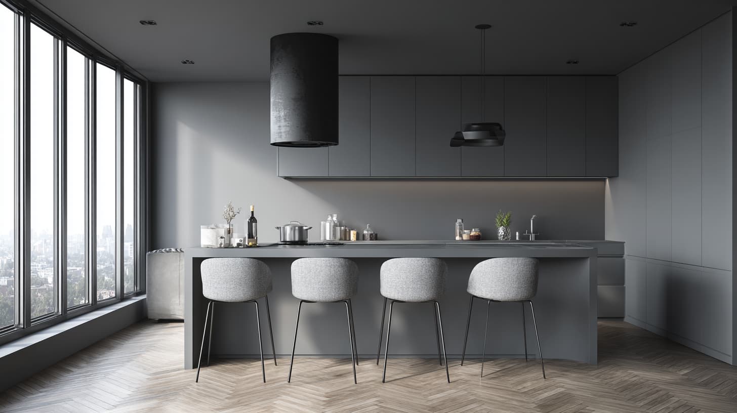 Best Wall Colors to Pair with Grey Kitchen Cabinets for Stylish Spaces 20 Monochromatic_Grey_Scheme_Wall_Pair_with_ dark grey cabinets