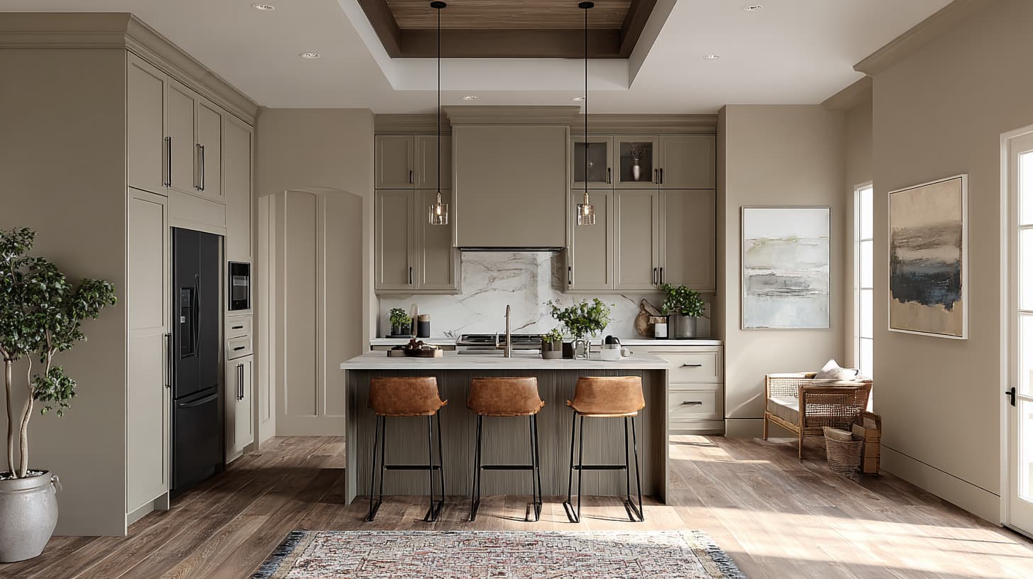 Best Wall Colors to Pair with Grey Kitchen Cabinets for Stylish Spaces 16 Warm_Neutrals_Taupe_Wall_Pair_with_Grey_Kitchen-cabinet (2)