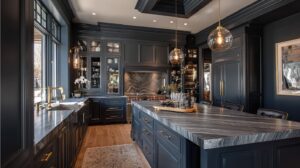 Best Wall Colors to Pair with Grey Kitchen Cabinets for Stylish Spaces 12 deep navy walls with dark grey cabinets