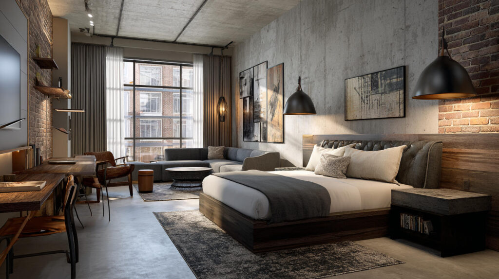 Desain Kamar Tamu Hotel Bertema Industrial