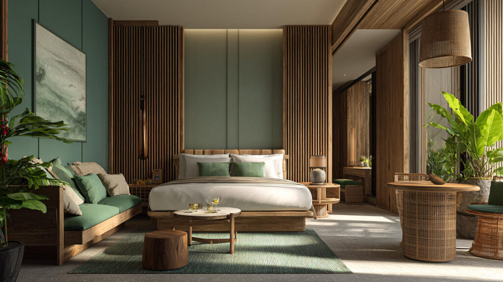 Desain Kamar Tamu Hotel Bertema Tropis