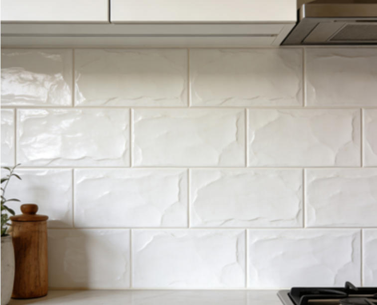 Textured white tiles Backsplash