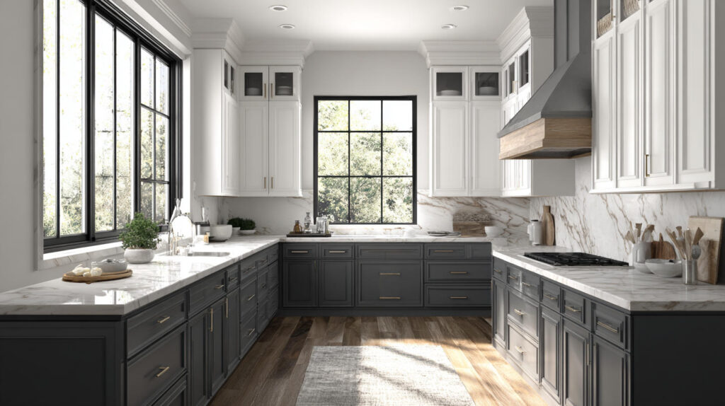 Classic Two Tone Kitchen Cabinets in White and Gray