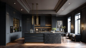 Handleless Kitchen Cabinet Design: A Modern Trend in Indonesia 10 Textured charcoal handleless cabinets with marble countertop in a moody luxury kitchen, by PA HOME