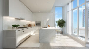 Handleless Kitchen Cabinet Design: A Modern Trend in Indonesia 9 Bright matte white handleless cabinets in an airy modern kitchen with integrated lighting, by PA HOME.