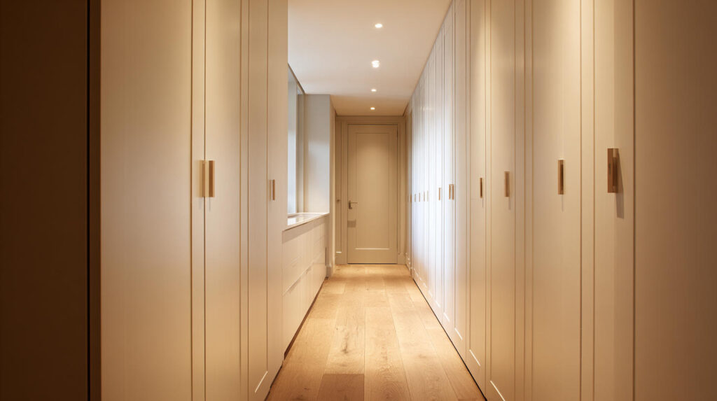 Top Custom Furniture Trends in Indonesia 5 PA HOME slim built-in corridor cabinets utilizing narrow wall space, floor-to-ceiling hidden storage that keeps small apartments organized and open.