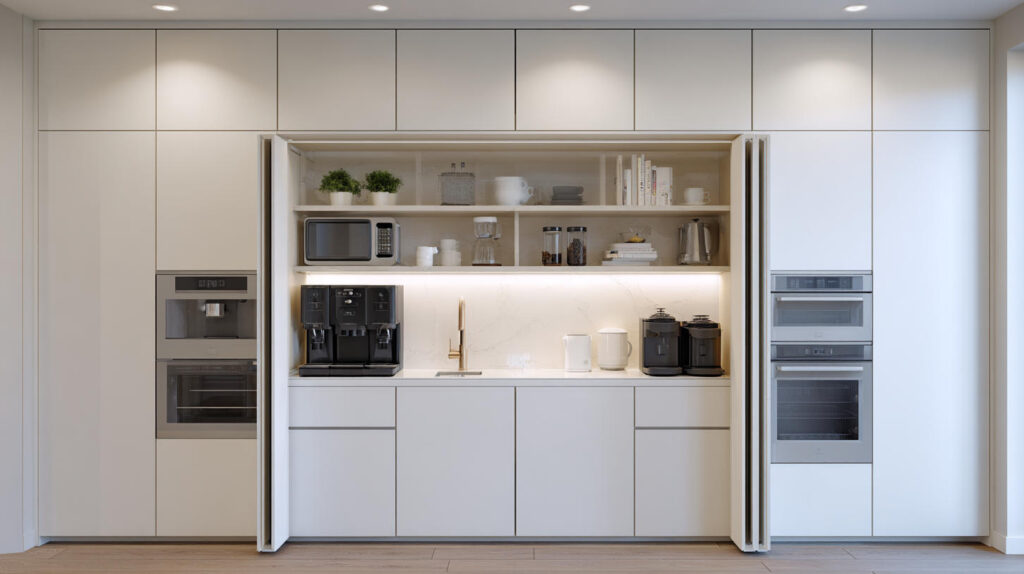 Top Custom Furniture Trends in Indonesia 15 PA HOME kitchen with hidden appliance garage cabinets, keeping countertops clean while maintaining easy access to daily appliances.
