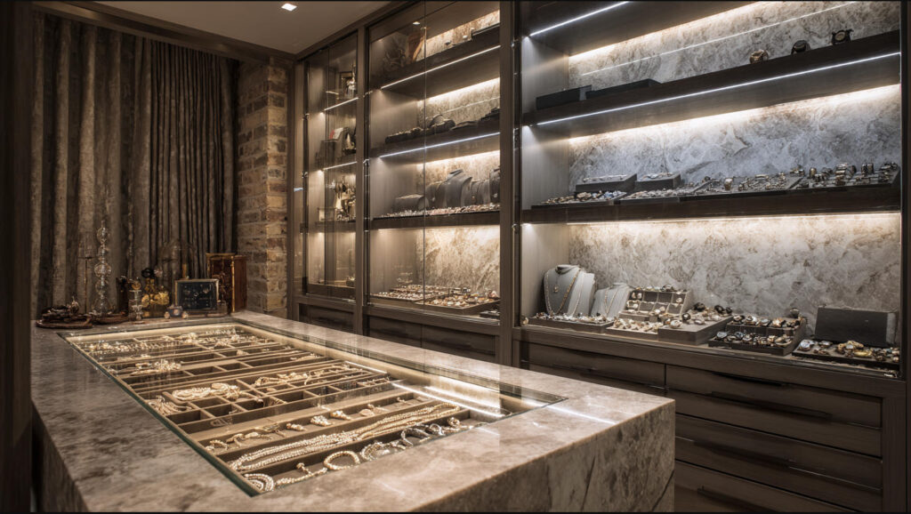 Top Custom Furniture Trends in Indonesia 18 PA HOME walk-in wardrobe with custom accessory drawers and internal dividers, offering boutique-style organization and easy access.