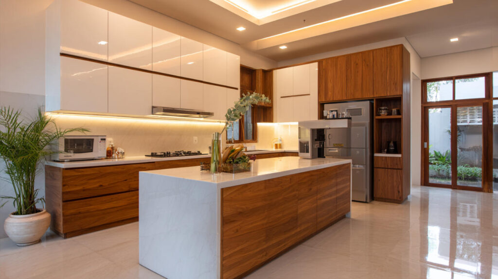 Top 10 Modern Minimalist Kitchen Cabinet Ideas in Indonesia for 2026 4 Balanced Two-Tone with Small Island