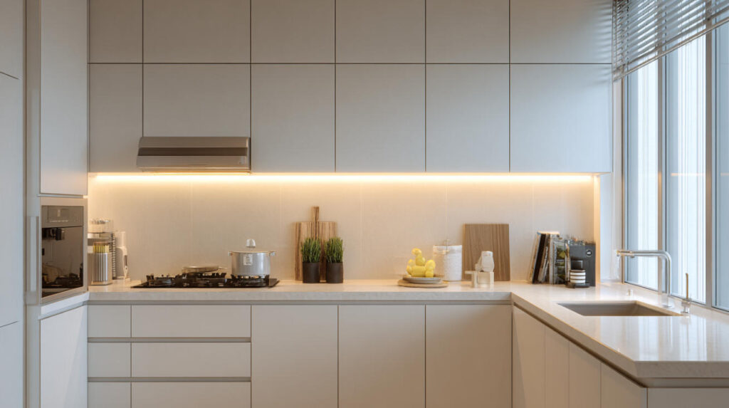 Top 10 Modern Minimalist Kitchen Cabinet Ideas in Indonesia for 2026 3 Matte White Handleless Cabinets