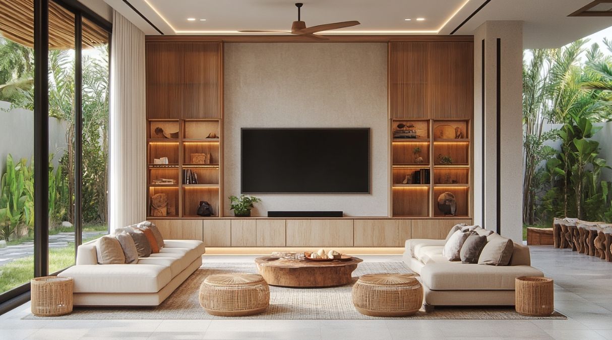 A luxurious Indonesian-inspired living room with full home customization
