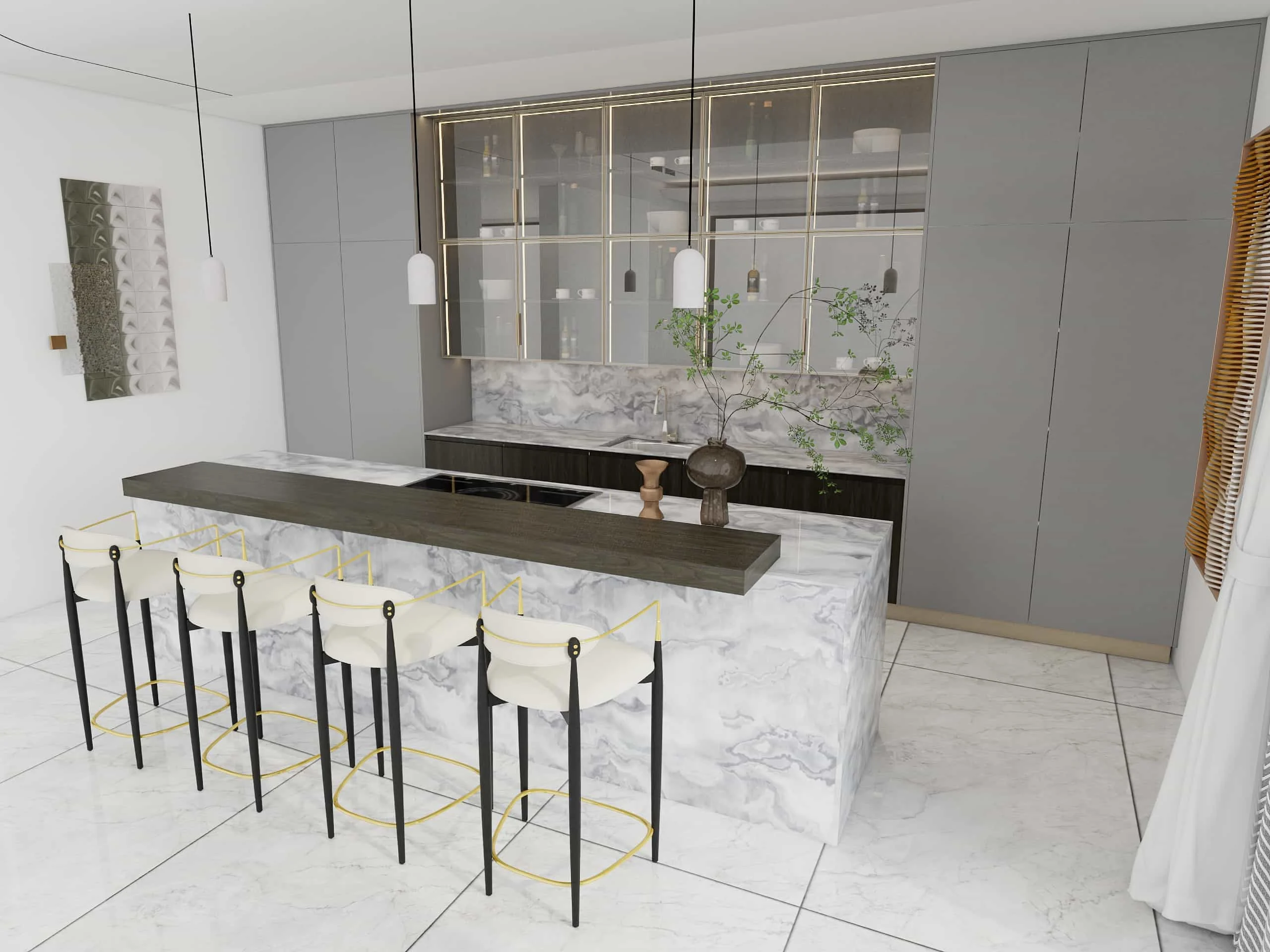 Timeless Artistry in a Modern Kitchen: Blending Historical Aesthetics with Today’s Living 2 Gray-Elegance-Marble-Showcase-of-Kitchen-Cabinets-2