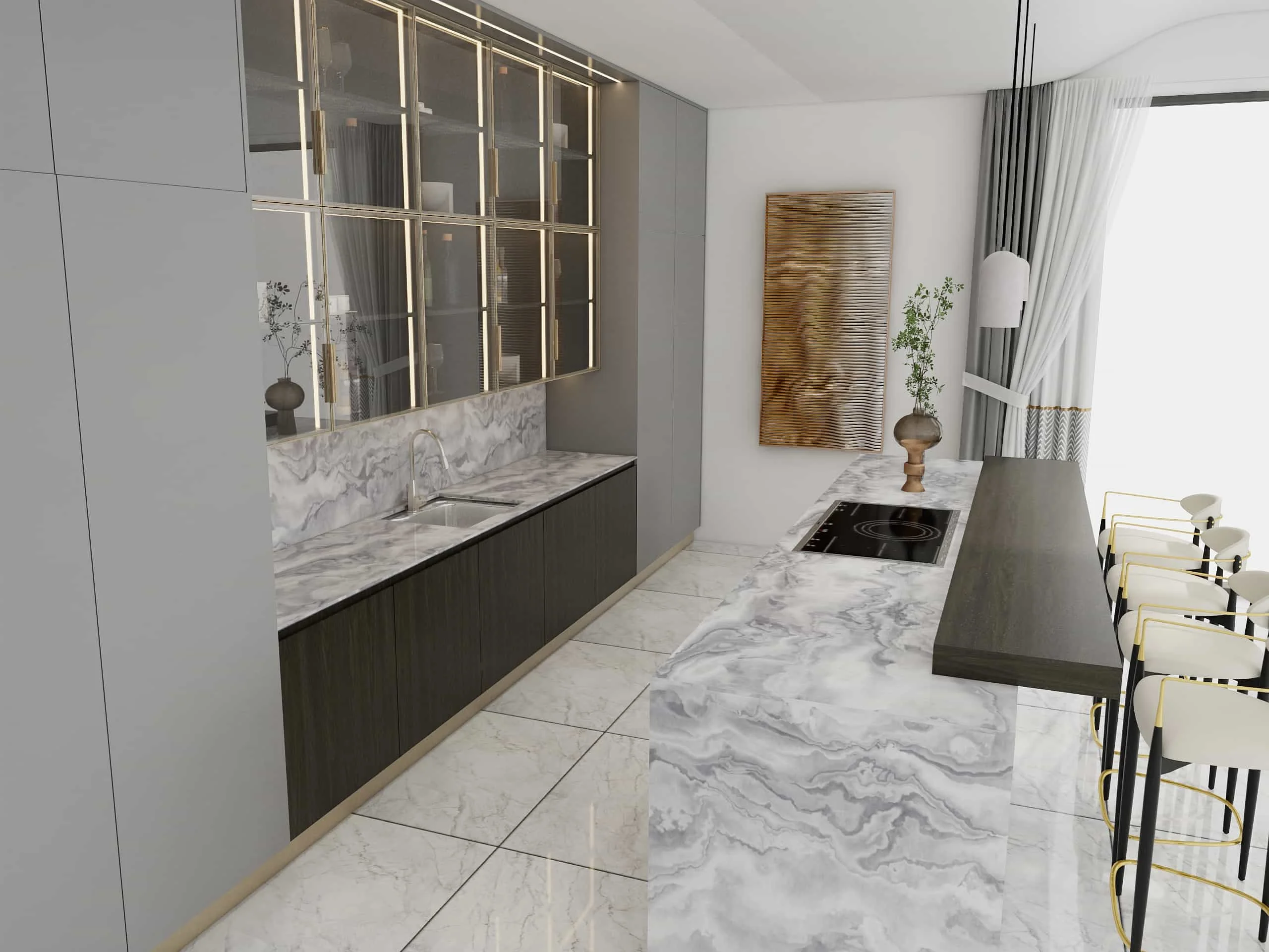 Timeless Artistry in a Modern Kitchen: Blending Historical Aesthetics with Today’s Living 3 Gray-Elegance-Marble-Showcase-of-Kitchen-Cabinets-3