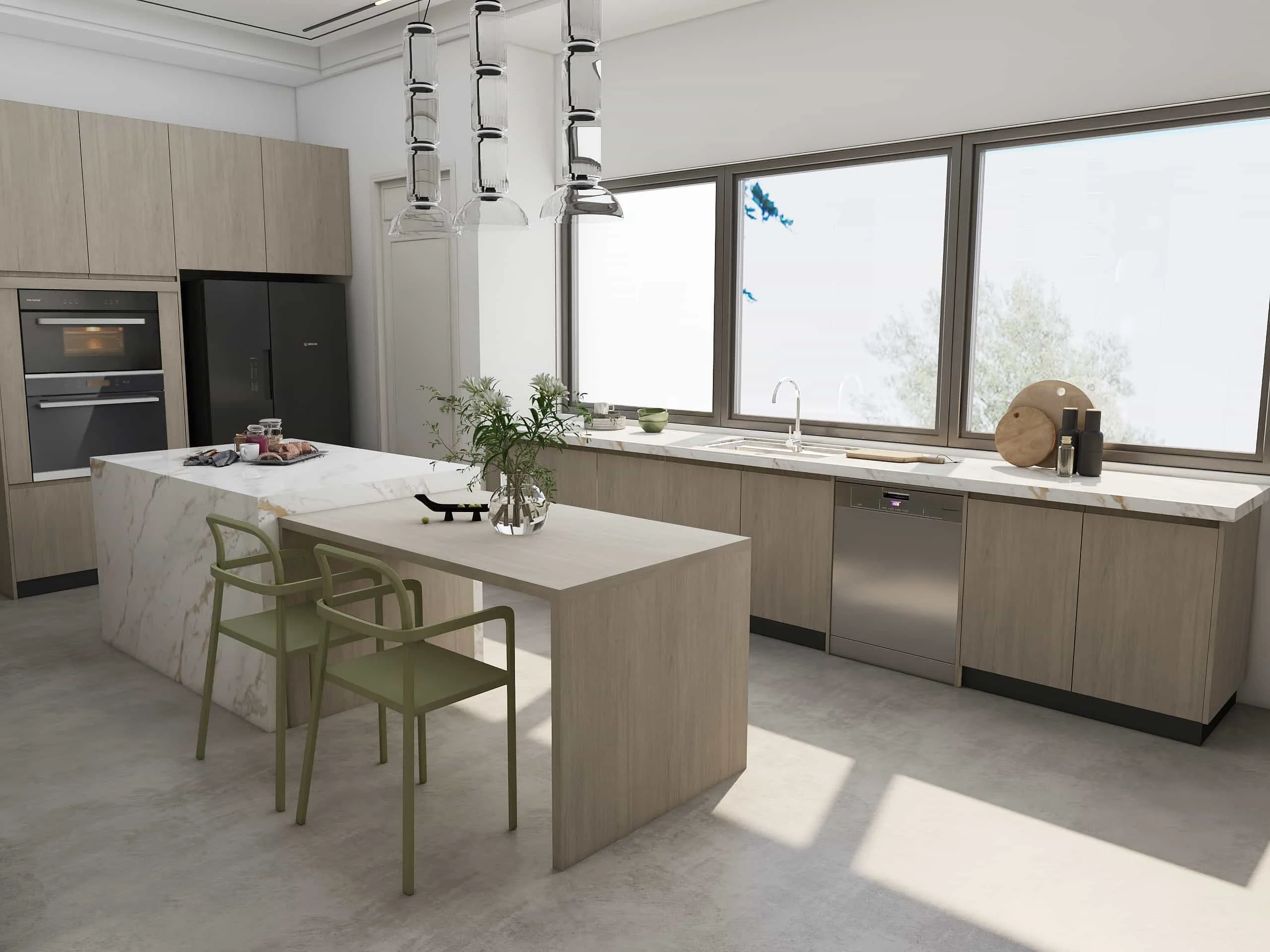 Timeless Elegance in Modern Kitchen Design: Where Tradition Meets Innovation 3 Modern minimalism-meets warm wood tones kitchen cabinets