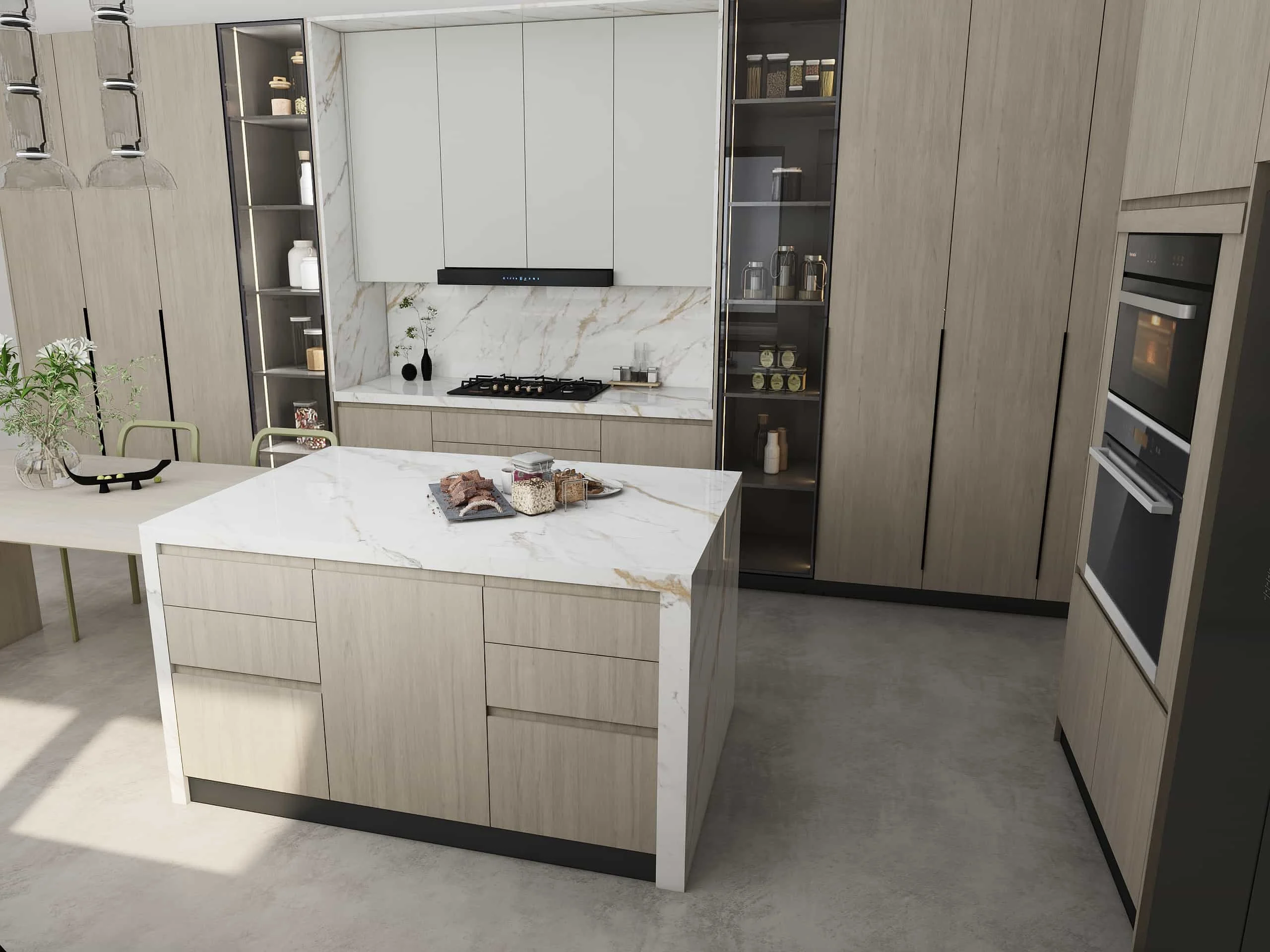 Timeless Elegance in Modern Kitchen Design: Where Tradition Meets Innovation 4 Modern minimalism-meets warm wood tones kitchen cabinets