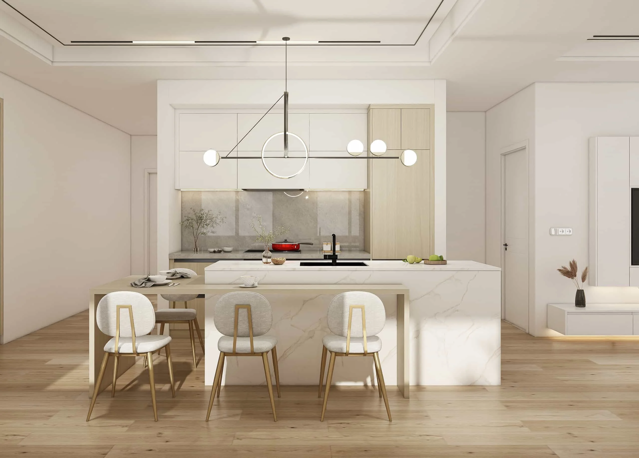 Renaissance Reimagined: A Fusion of Historic Charm and Contemporary Kitchen Luxury 5 Modern Two-tone Minimalist Small Kitchen Cabinets Front View
