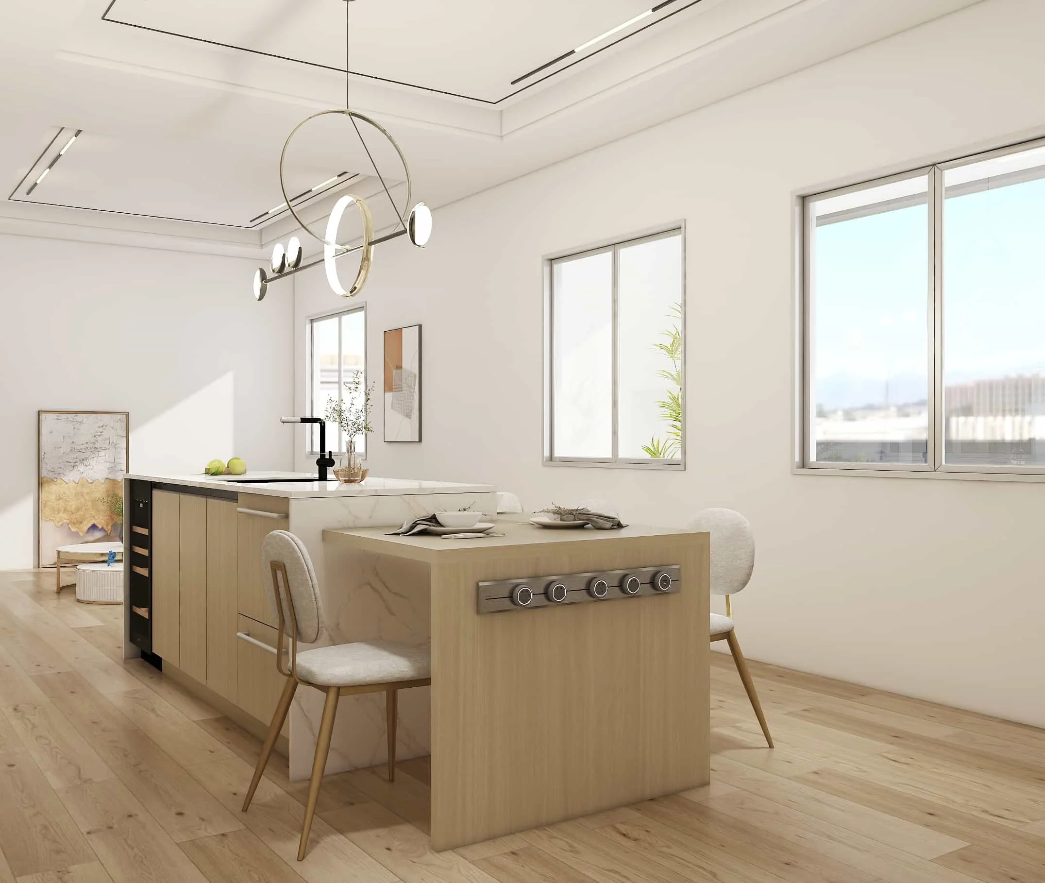 Renaissance Reimagined: A Fusion of Historic Charm and Contemporary Kitchen Luxury 3 Modern Two-tone Minimalist Small Kitchen Cabinets Island View