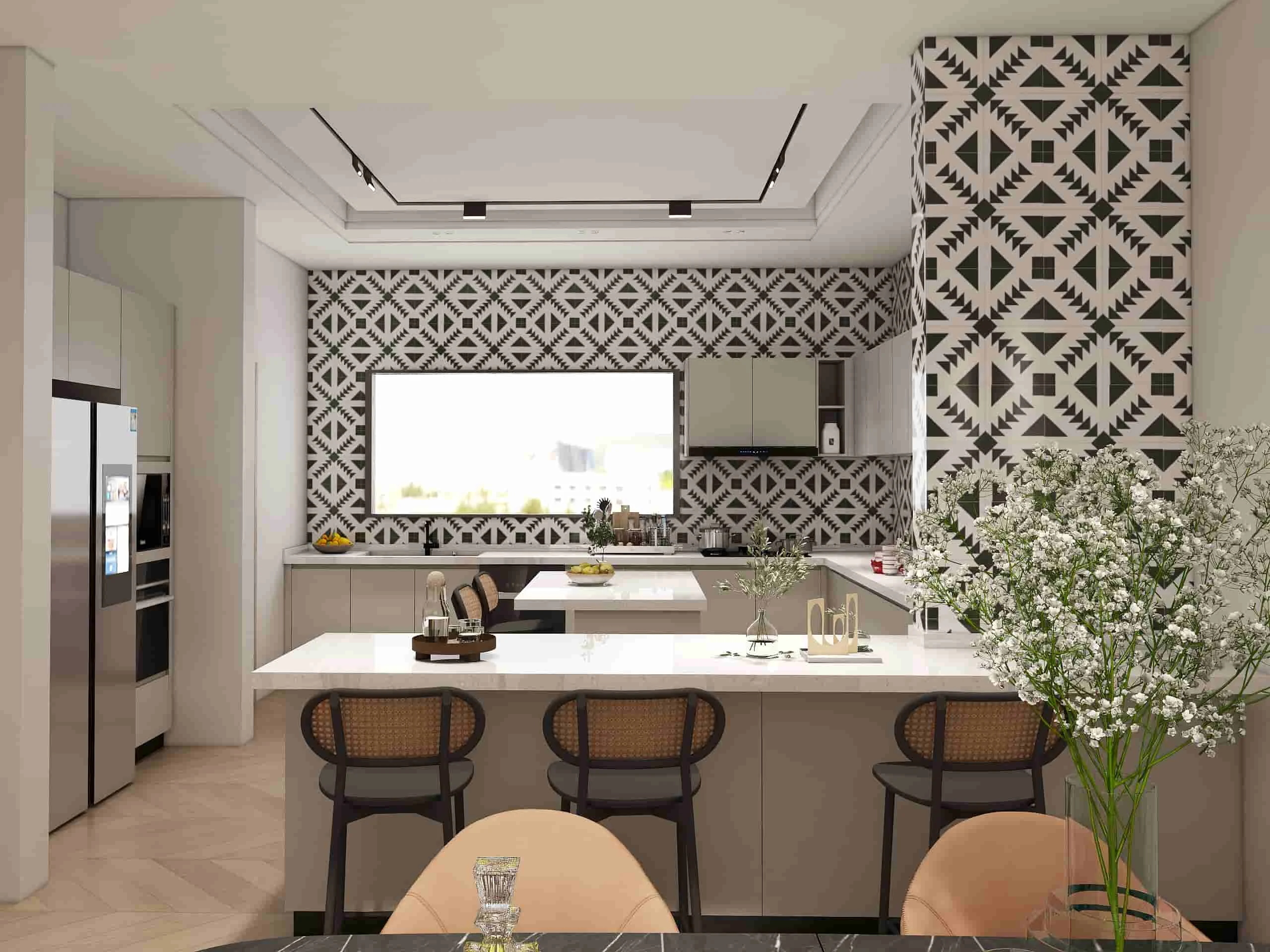 Sleek and Sophisticated: A Contemporary Kitchen Where Function Meets Fashion 3 Modern white pattern U-shaped kitchen cabinets