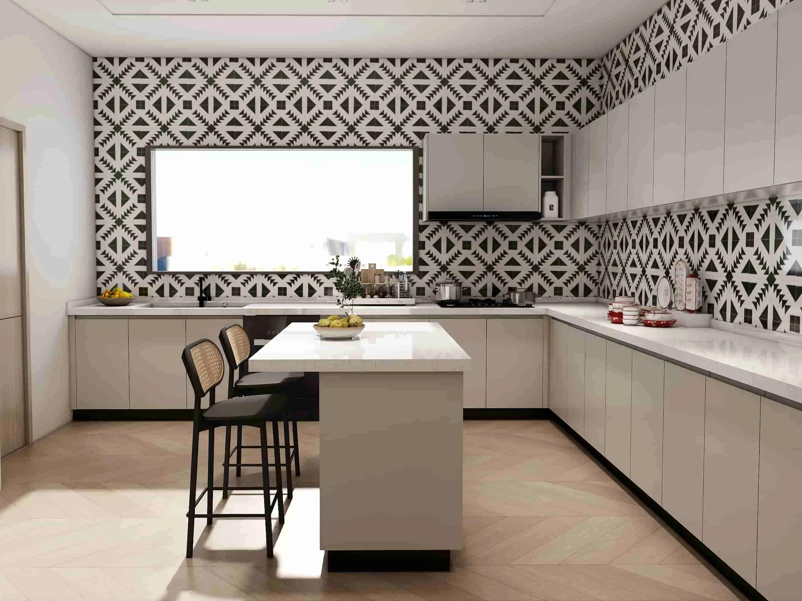 Sleek and Sophisticated: A Contemporary Kitchen Where Function Meets Fashion 4 Modern white pattern U-shaped kitchen cabinets
