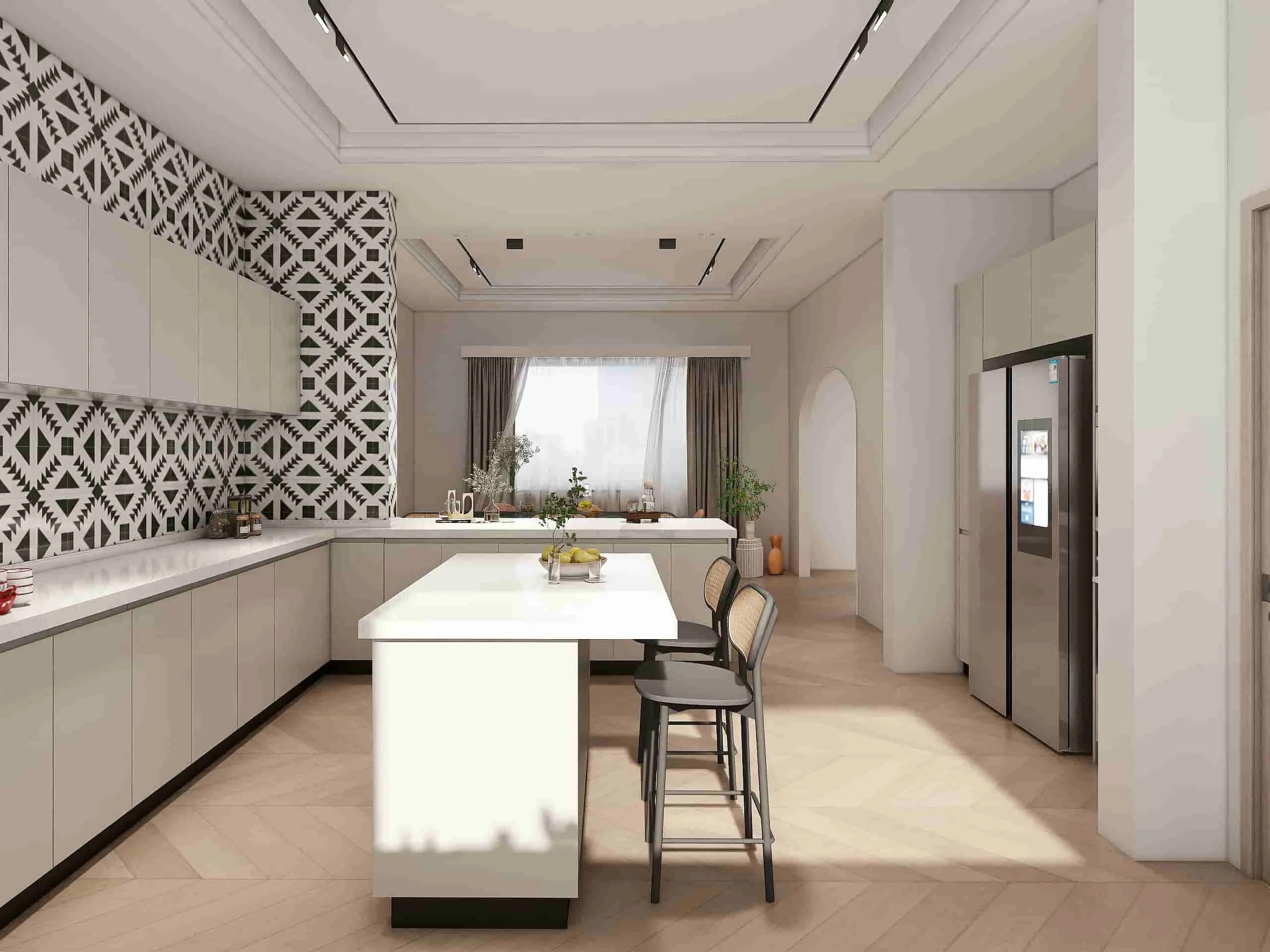Sleek and Sophisticated: A Contemporary Kitchen Where Function Meets Fashion 5 Modern white pattern U-shaped kitchen cabinets