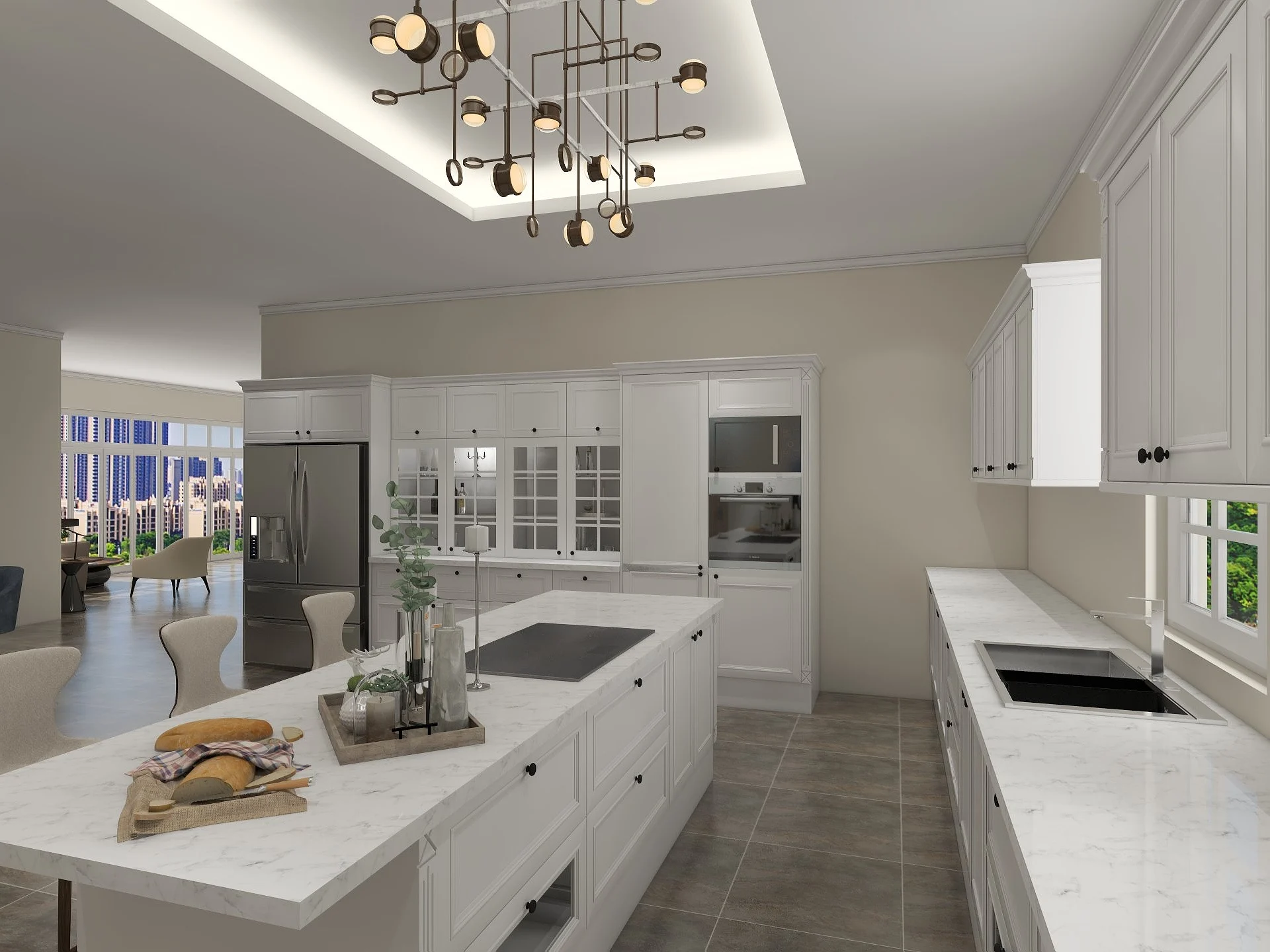 Farmhouse Elegance Meets Modern Sophistication: A Timeless Kitchen Design 5 Large white shaker mastery farmhouse kitchen cabinet with glass door and space for embedded device