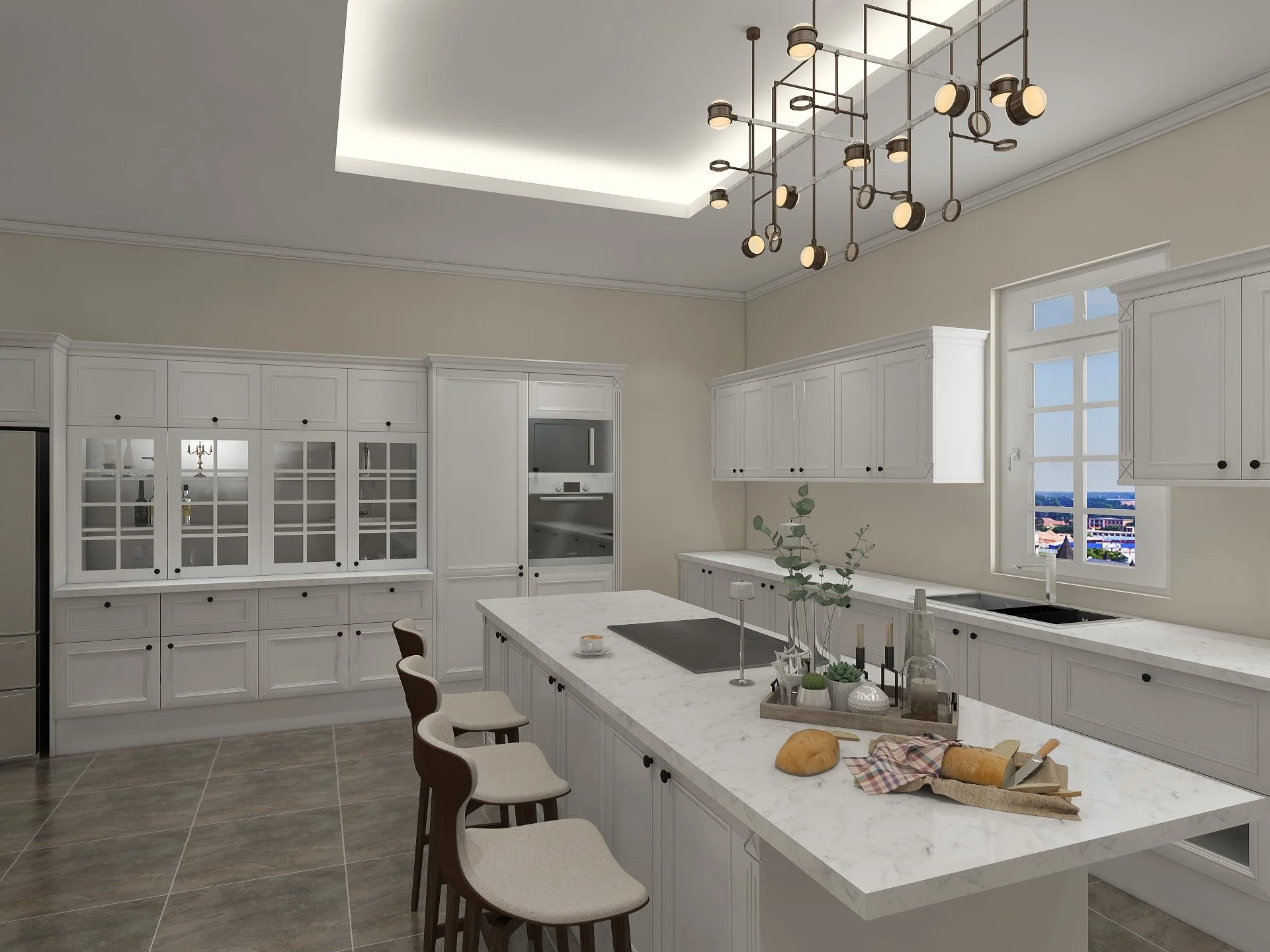 Farmhouse Elegance Meets Modern Sophistication: A Timeless Kitchen Design 2 White shaker mastery farmhouse kitchen cabinet with glass door and island