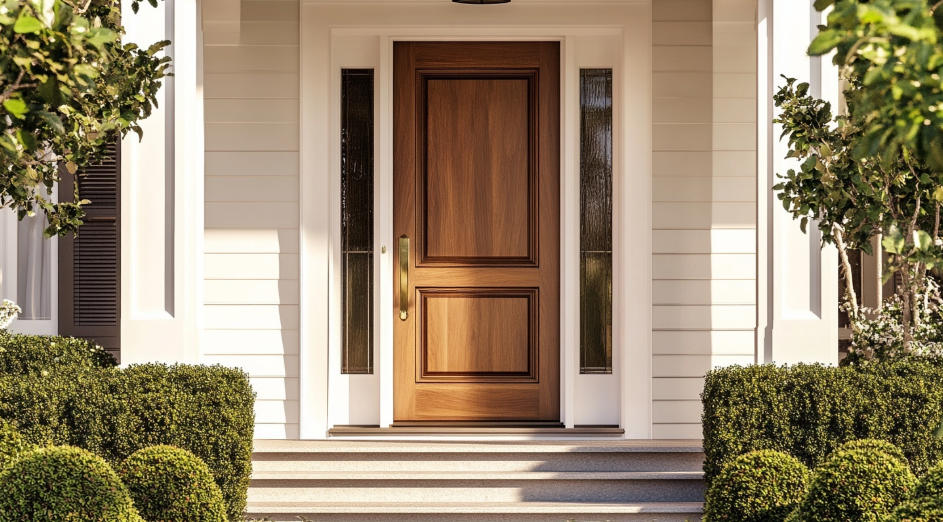 How to Choose the Best Front Door for Your Home? 1 Wooden front door with natural wood grain for a classic home entrance