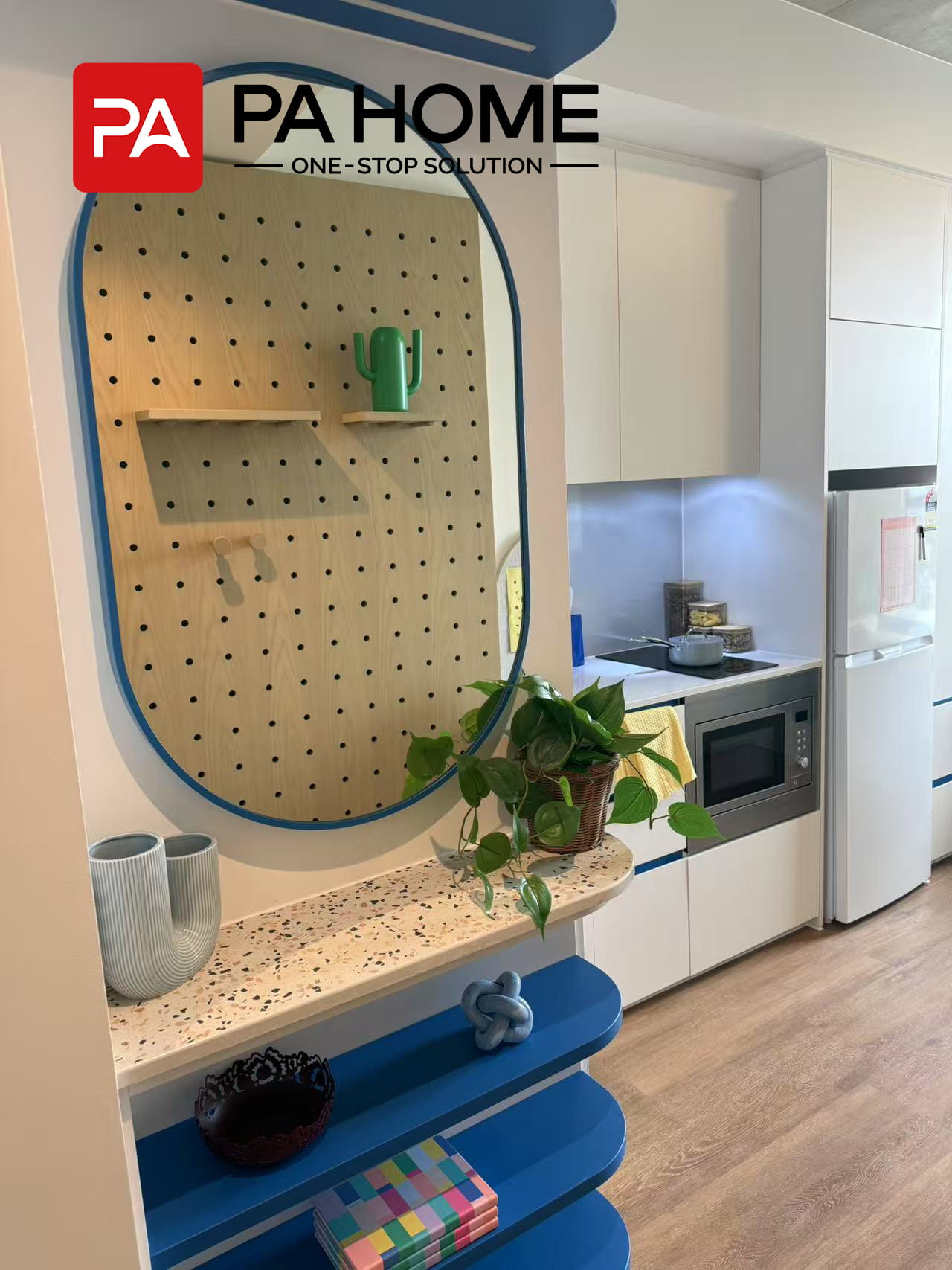 Custom Furniture & Cabinetry for 308-Unit Student Apartment Project in Sydney 9 sydney-student-apartment-whole-house-custom-entry-mirror-and-blues-helves
