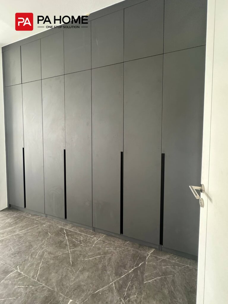 11 Sets Umalas Creek Villa Custom Cabinets in Bali 5 Umalas Creek Villa Custom Cabinets Project matte grey floor to ceiling wardrobe with recessed handles